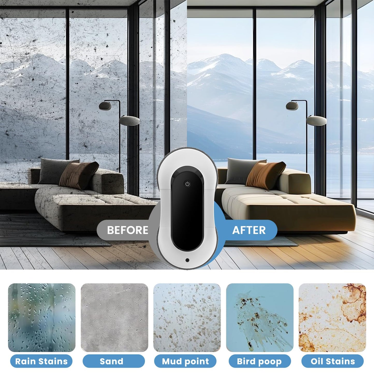 EEland Portable Window Cleaning Robot, Ultrasonic Dual Spray,3000Pa Suction Power, Window Cleanner with Intelligent Edge Detection, Infrared Remote Control