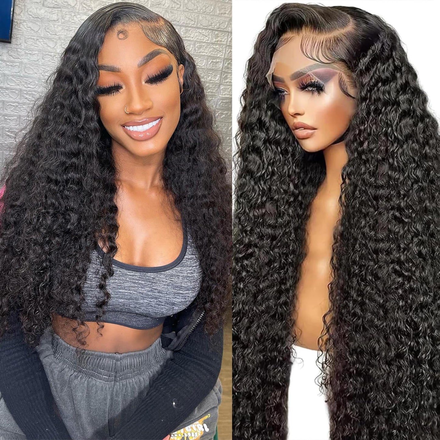 KVFCT Deep Wave Lace Front Wigs Human Hair 13x6 HD Lace Front Wigs Human Hair Pre Plucked Wet and Wave Wigs for Women 200% Density Deep Curly Human Hair Wigs with Baby Hair 22 Inch Deep Wave Wig
