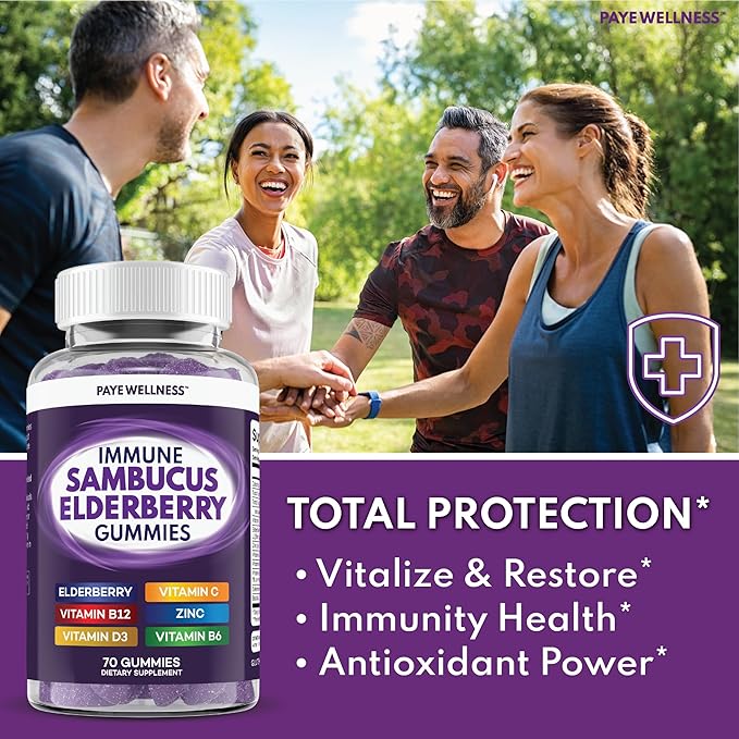 Elderberry Gummies Immune Support, Daily Support for Kids and Adults*, with Sambucus Elderberry, Zinc, Vitamin C, D3, B6, B12, Plus - Dietary Supplement - 140 Count