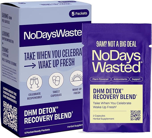 DHM Detox 5 Portable Servings - Optimized Blend of DHM (Dihydromyricetin Supplement) and Vitamins to Take During Evening for Better Next Day and Recovery
