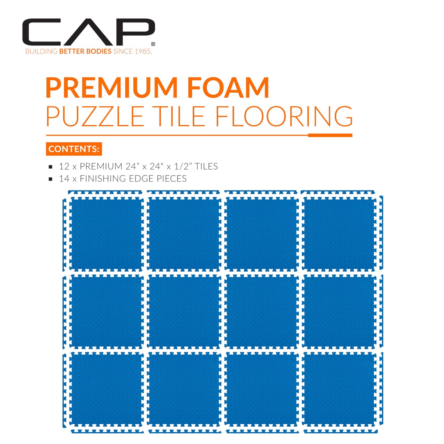CAP Barbell 1/2-Inch Interlocking EVA Foam Exercise Puzzle Mats - 2 Pack | 24" x 24" x 1/2" | Diamond Pattern - Blue