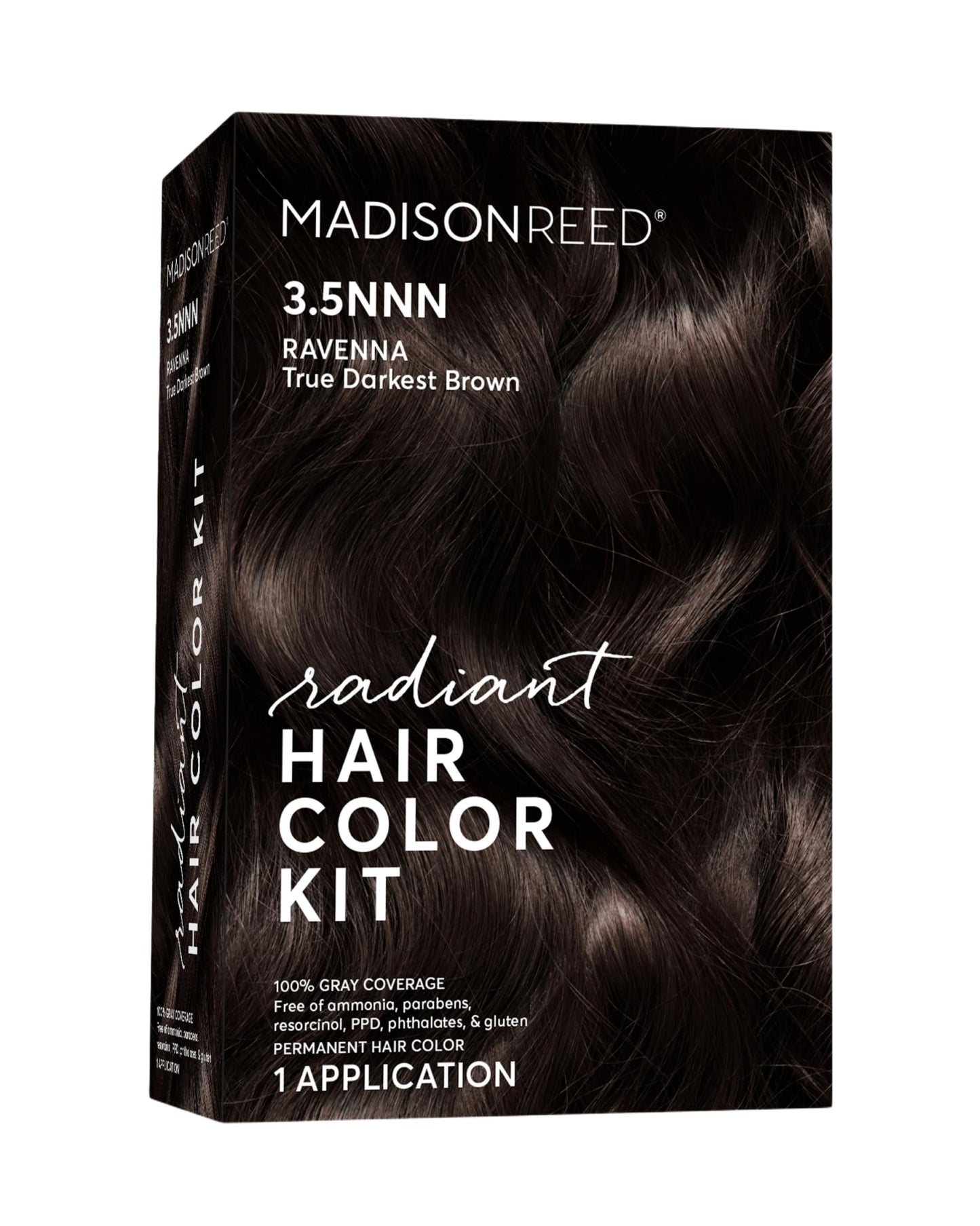 Madison Reed Radiant Hair Color Kit, Darkest Brown for 100% Gray Coverage of Resistant Gray Hair, Ammonia-Free, 3.5NNN Ravenna Brown, Permanent Hair Dye, Pack of 1