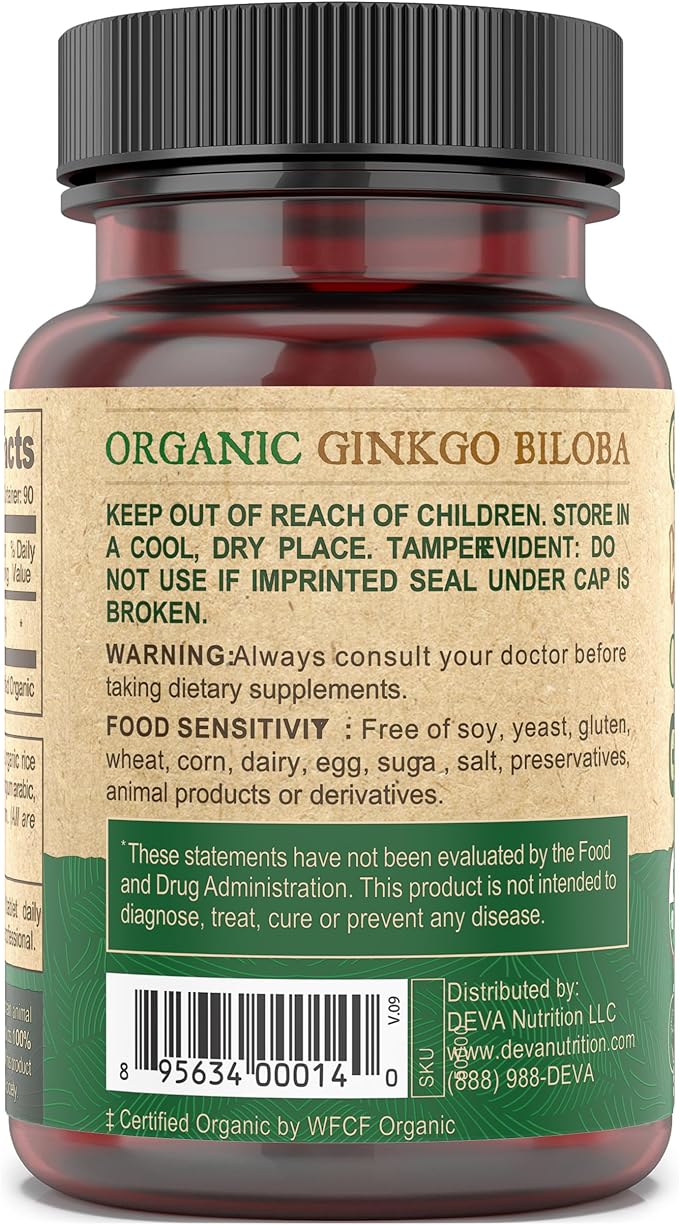 DEVA Vegan Ginkgo Biloba Dietary Supplement, USDA Organic, Vegan Society Certified, Easy-to-Swallow Tiny Tablets, 300 mg., 90 Tablets (Pack of 2)