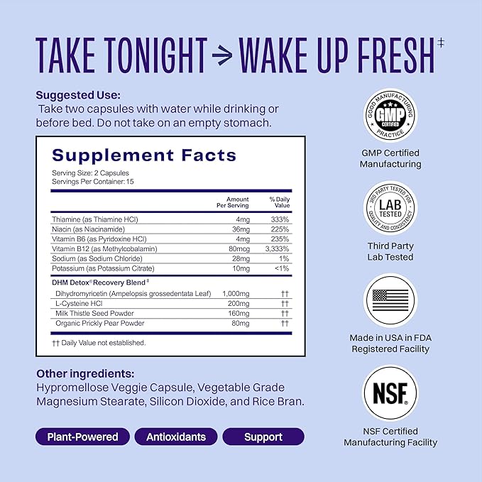 DHM Detox 5 Portable Servings - Optimized Blend of DHM (Dihydromyricetin Supplement) and Vitamins to Take During Evening for Better Next Day and Recovery