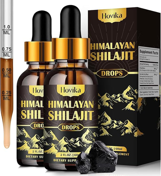 (2 Pack) Pure Himalayan Shilajit Resin Supplement, Shilajit Liquid Drops 600mg Golden Shilajit with Fulvic Acid & 85+ Trace Minerals, Organic Ayurvedic Blend for Energy, Strength, Immunity Support