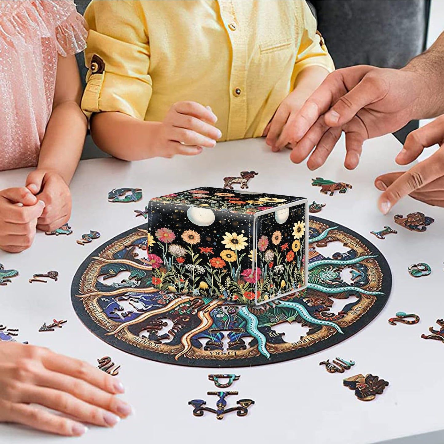 Card Deck Box for MTG Cards,100+ Single Sleeved Cards Trading Card Deck Case,Strong Magnet Magic Gathering Deck Box,PU Leather Trading Card Storage Box for TCG,CCG,MTG Cards,Moon Stars Sky Flower