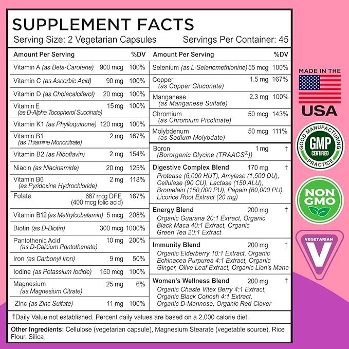 FarmHaven Multivitamin for Women | 22 Essential Nutrients and Vitamin D3 K2 Capsules