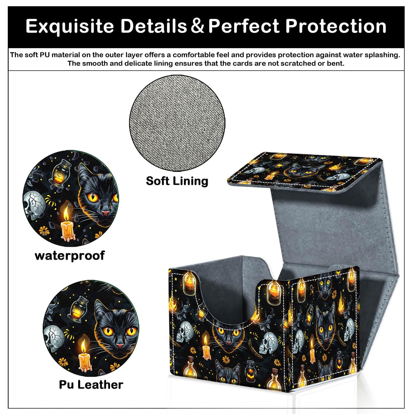 CAPAUNVDA Card Deck Box for MTG Trading Cards with Magnetic Closure,Premium Card Storage Box Case Cover for TCG CCG Magic Cards,Halloween Black Cat