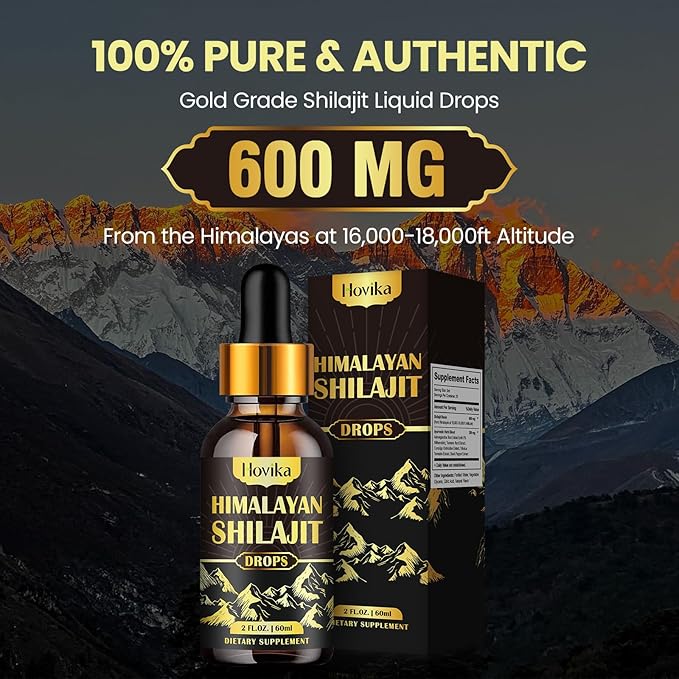 (2 Pack) Pure Himalayan Shilajit Resin Supplement, Shilajit Liquid Drops 600mg Golden Shilajit with Fulvic Acid & 85+ Trace Minerals, Organic Ayurvedic Blend for Energy, Strength, Immunity Support