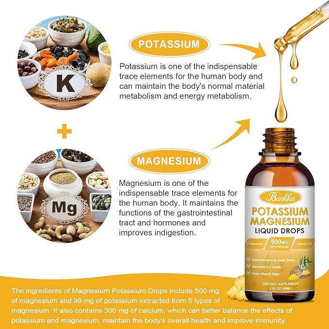 (2 Pack) Potassium Magnesium Supplement, Magnesium Potassium Supplements with Calcium, Vitamin D3, Zinc, Sugar Free & Vegan Liquid Drops Supplement for Leg Cramps, Energy, for Adult and Kid