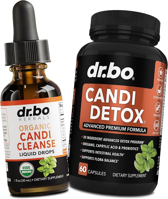 Candida Cleanse Detox for Women & Men - Candi Detox Support Supplement Pills, Anti Overgrowth Gut Balance Probiotic Flora Complex Supplements - Organic Oregano Oil Drops Liquid & Black Walnut Wormwood