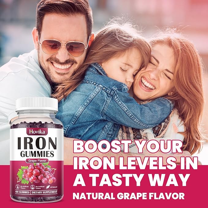 (2 Pack) Iron Gummies Supplement for Women & Men, Iron Supplements for Anemia with Vitamin C, B12, Folate-Blood Builder & Energy Support for Iron Deficiency - Grape Flavor, Vegan, 120 Gummies