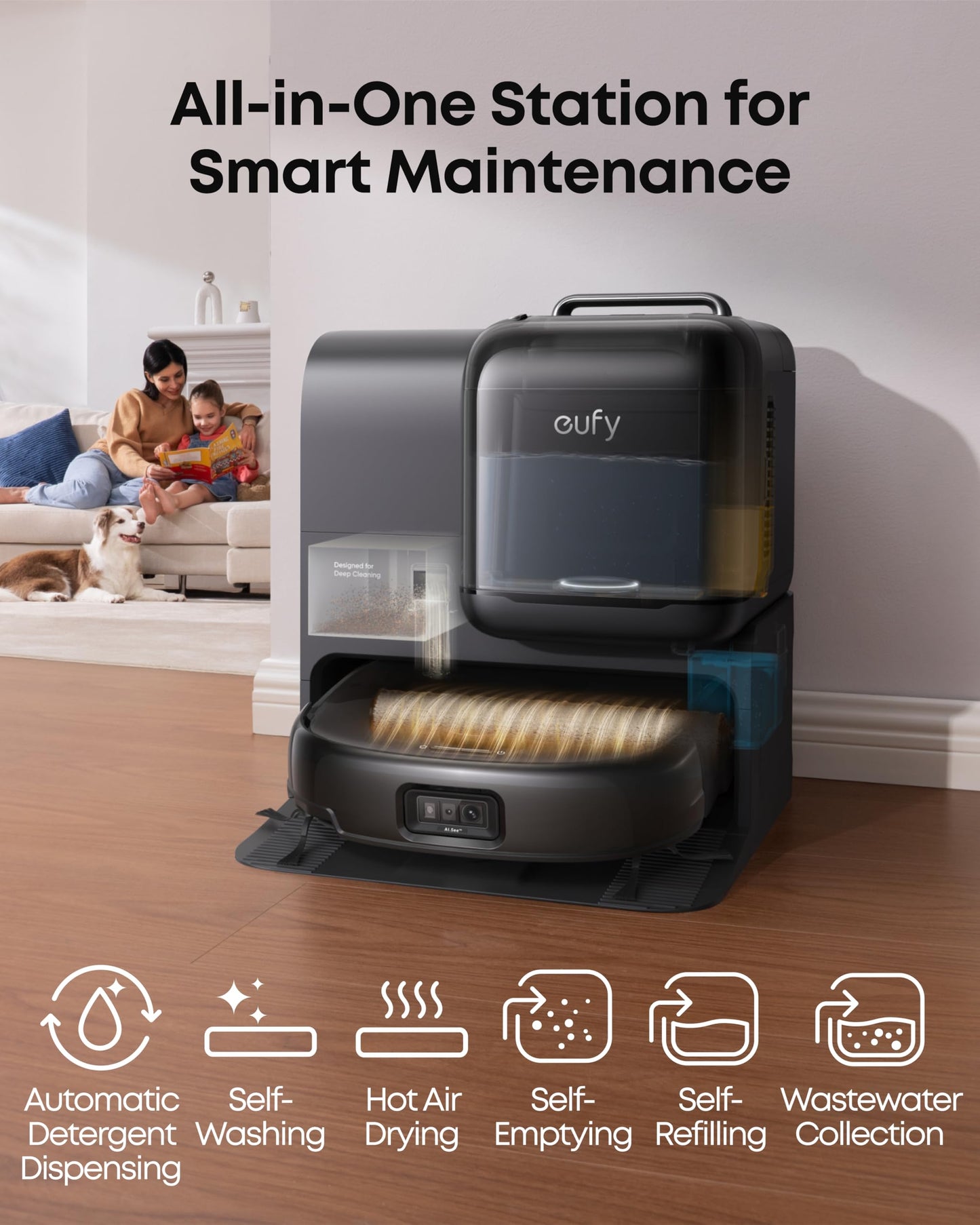 eufy E28 Omni Robot Vacuum and Mop Combo,HydroJet System,with Portable Deep Cleaner for Carpet,20,000Pa Turbo Suction,Zero-Tangling,Corner to Edge Deep Cleaning,with auto All-in-One Station