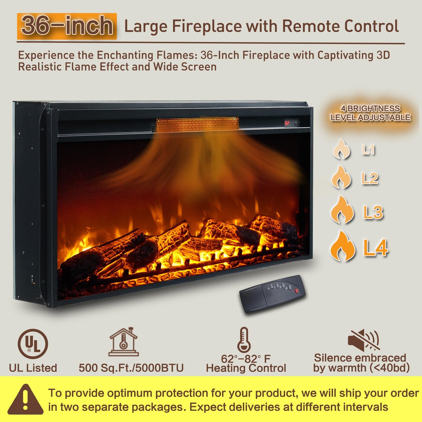 Farmhouse Electric Fireplace TV Stand for 80 Inch TVs, 31" Tall Highboy Entertainment Center w/36 Large Electric Fireplace & 2 Drawer, Diamond Panel Door for Living Room, 70inch, Brown