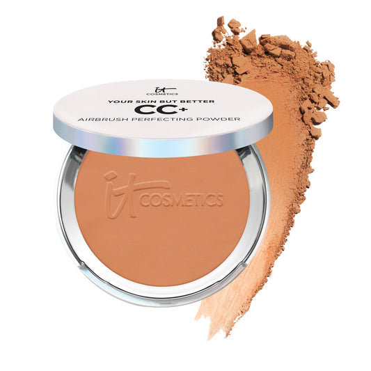IT Cosmetics CC+ Airbrush Perfecting Powder Foundation - Buildable Full Coverage Of Pores & Dark Spots - Hydrating Face Makeup with Hydrolyzed Collagen & Niacinamide - Rich - 0.33 Oz