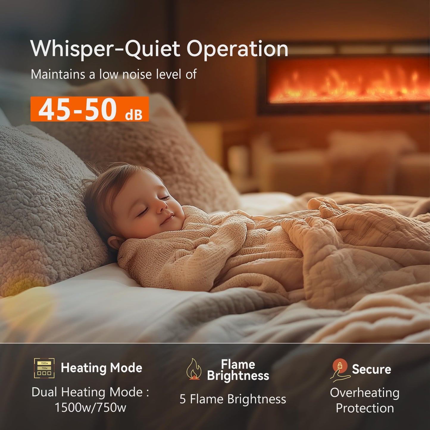 EUHOMY 60 Inch Electric Fireplace Wall Recessed and Wall Mounted with Adjustable Flame Color, Fireplace Heater with Remote Control, Linear Fireplace with Timer, Touch Screen, Log & Crystal, 750/1500W