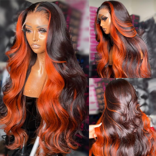 200% Density Wear And Go 9x6 Glueless Wigs Human Hair Pre Plucked Pre Cut For Beginners Ginger Body Wave Lace Front Wigs Human Hair For Black Women HD Lace Closure Colored Glueless Wig(30 INCH)
