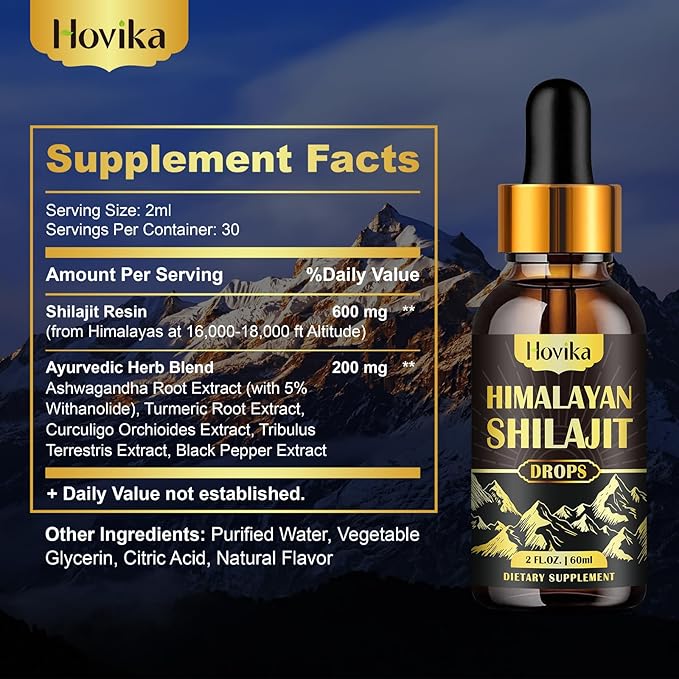 (2 Pack) Pure Himalayan Shilajit Resin Supplement, Shilajit Liquid Drops 600mg Golden Shilajit with Fulvic Acid & 85+ Trace Minerals, Organic Ayurvedic Blend for Energy, Strength, Immunity Support