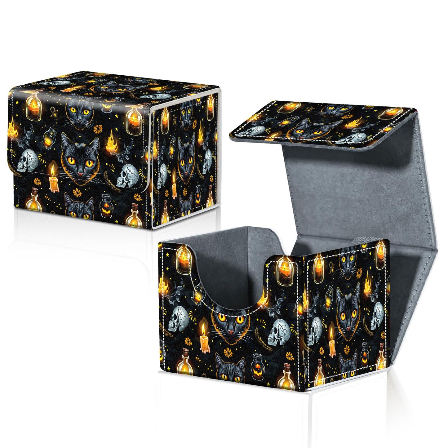 CAPAUNVDA Card Deck Box for MTG Trading Cards with Magnetic Closure,Premium Card Storage Box Case Cover for TCG CCG Magic Cards,Halloween Black Cat