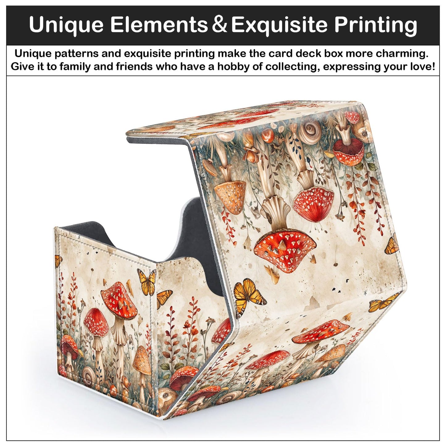 CAPAUNVDA Card Deck Box for MTG Trading Cards with Magnetic Closure,Premium Card Storage Box Case Cover for TCG CCG Magic Cards,Mushroom Butterfly Weed