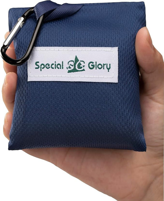 Meafteryou Outdoor Pocket Blanket,Sand-Free Fast Dry Waterproof for Beach,Travel,Hiking,Camping with 4 Built-in Ground Stakes (Navy,43x63 Inch)