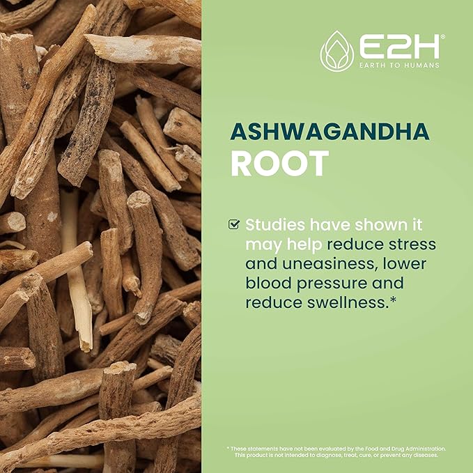 E2H Ashwagandha Liquid Drops - All-Natural Ashwagandha Supplement for Stress Relief and Mood Enhancer- Organic Ashwagandha Root Extract Effective Cortisol Manager | Non-GMO, Vegan | 2 Fl Oz