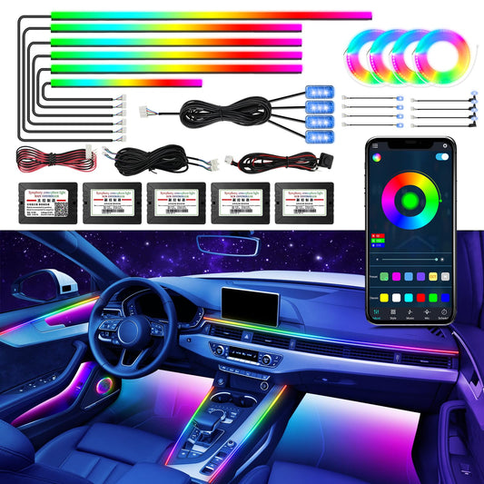 WEBUPAR Dreamcolor Acrylic Car Interior Led Kit, Car Accessories 22 in 1 RGB Car Ambient Lighting Kits with APP Control and 213 Color Modes, Multicolor RGBW Neon Car LED Strip Lights with Music Mode