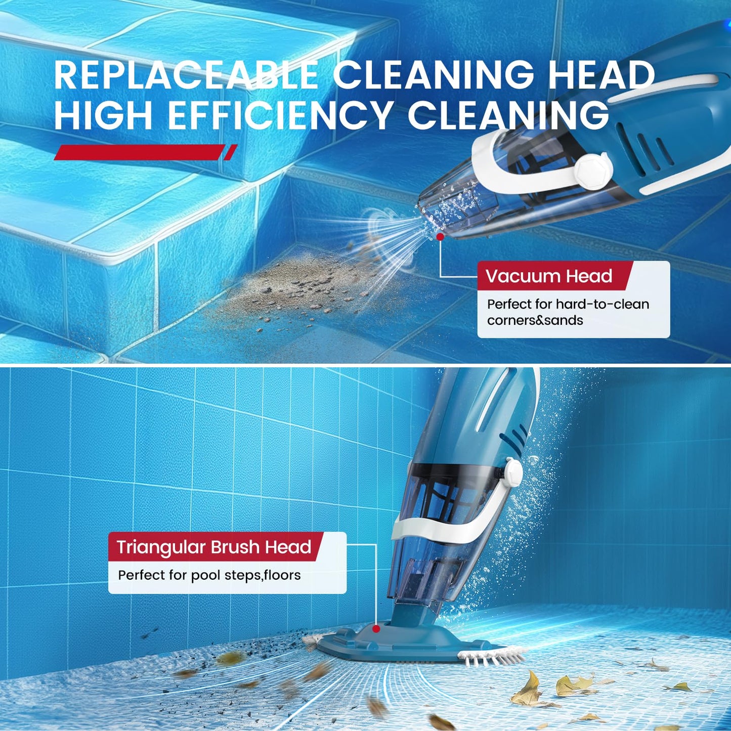 Enhulk Pool Vacuum for Above Ground Pool, 2025 Upgraded Pool Vacuum with A Telescopic Pole, 18.5 Gal/Min Powerful Suction, 80Mins Runtime, Effortlessly Cleans Debris Underwater (Blue)