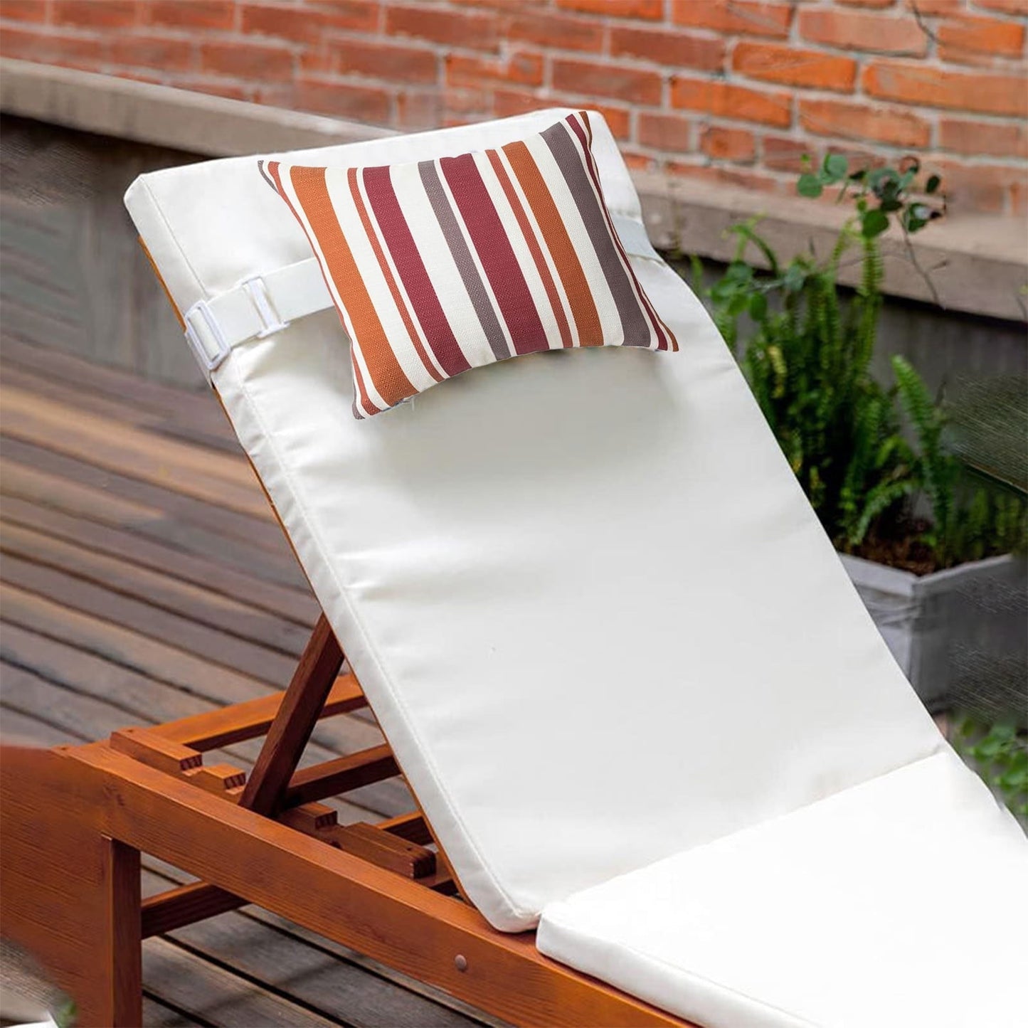 Elainilye Outdoor Chaise Lounge Waterproof Pillow Cover, Striped Headrest Cushion Protector, Weather Resistant Pad for Pool Chairs, Patios