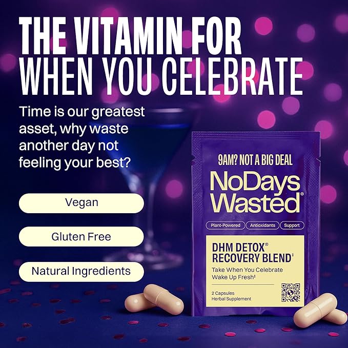 DHM Detox 5 Portable Servings - Optimized Blend of DHM (Dihydromyricetin Supplement) and Vitamins to Take During Evening for Better Next Day and Recovery