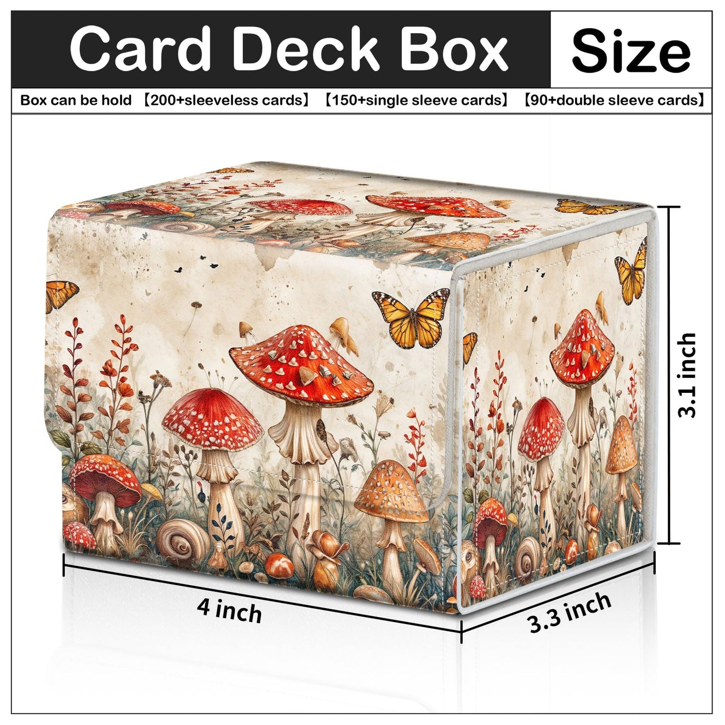 CAPAUNVDA Card Deck Box for MTG Trading Cards with Magnetic Closure,Premium Card Storage Box Case Cover for TCG CCG Magic Cards,Mushroom Butterfly Weed