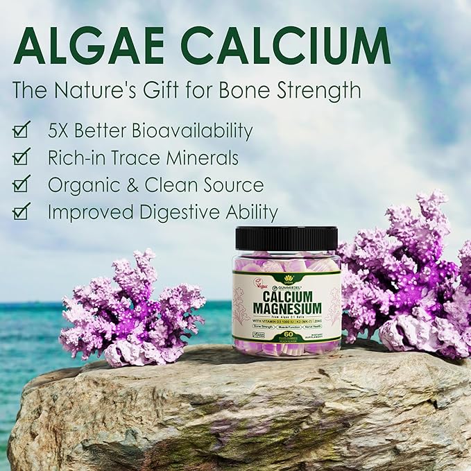 (2 pack) Plant Based Calcium Gummies 600mg with Vitamin D3 K2, Zinc for Bone Strength, Calcium Supplements for Women (Certified Vegan) Sustainably Sourced Algae Calcium Magnesium 2:1 Ratio, Sugar Free