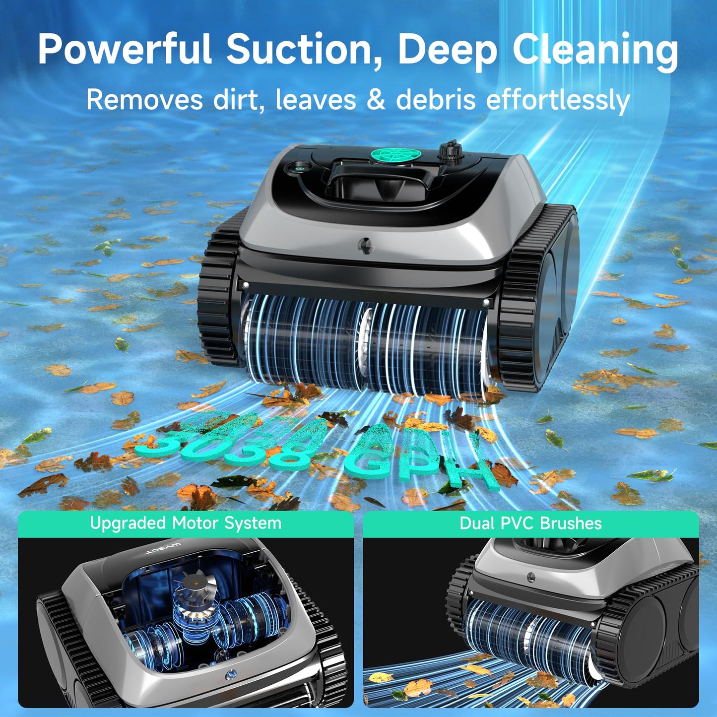WYBOT C1 Robotic Pool Vacuum for Inground Pools, Cordless Pool Cleaner, 4-in-1 Wall & Waterline Cleaning Up to 1,614Sq.ft, Smart Navigation, App Support
