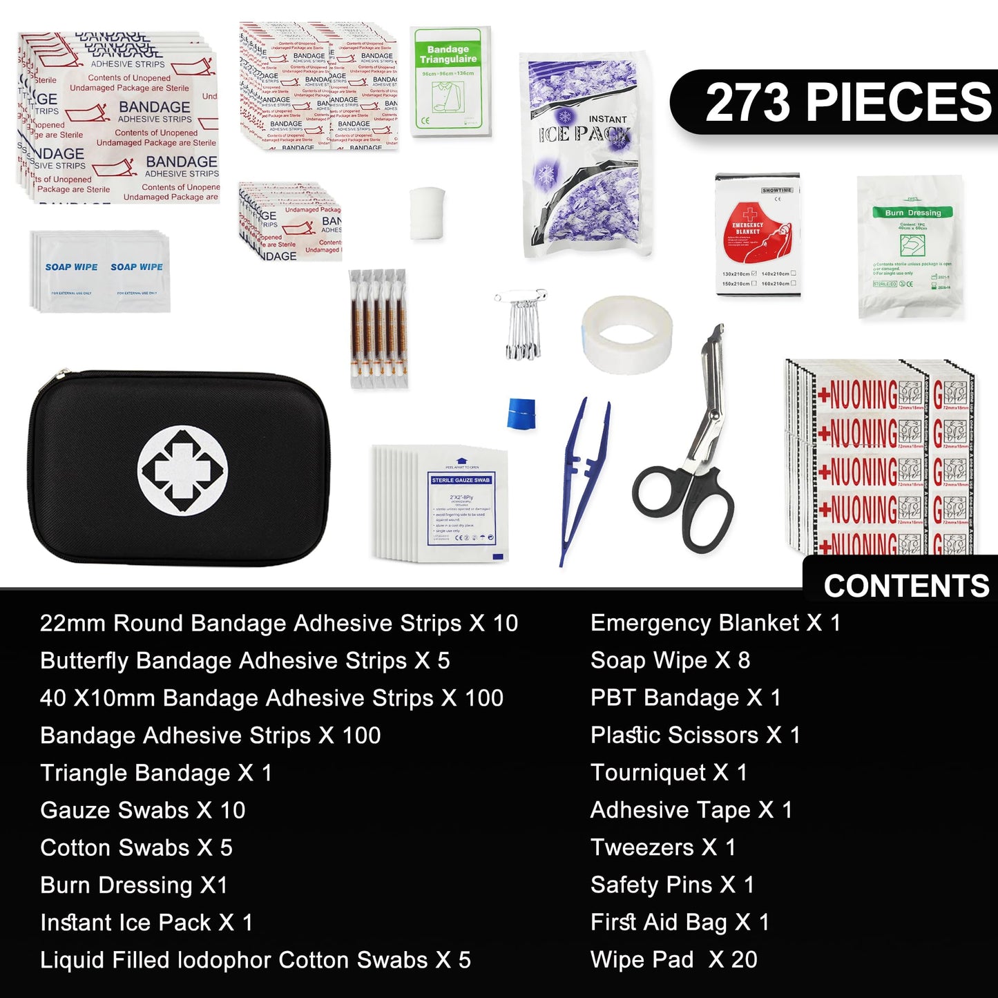 Car-Home Survival First-Aid Kit Emergency-Kit - Black 273Piece Equipment Travel Supplies First Aid Set Home Essentials Camping Hiking YIDERBO