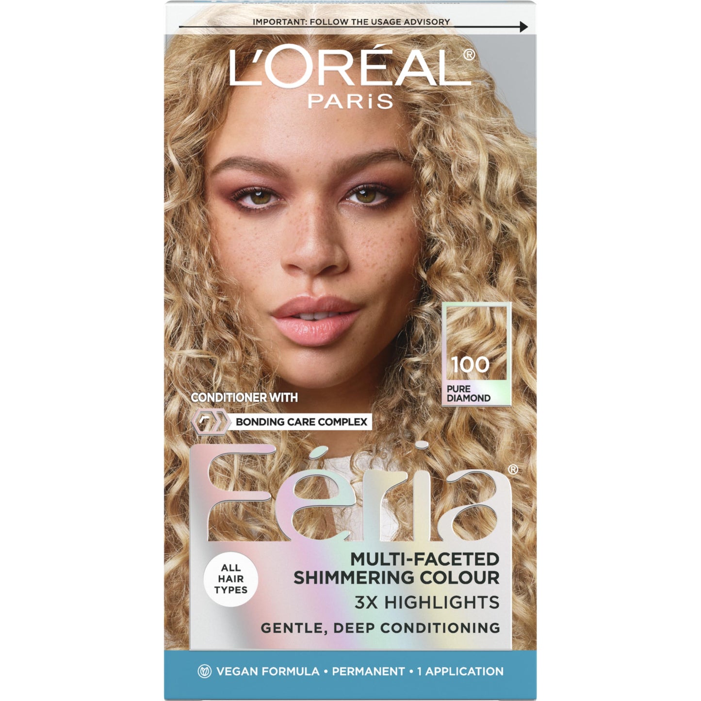 L'Oreal Paris Feria Multi-Faceted Shimmering Permanent Hair Color, 100 Pure Diamond (Very Light Natural Blonde), Pack of 1, Hair Dye