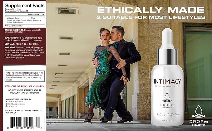 Drop Rx Intimacy by Dr. Nicole Saphier – Organic Maca Root, Ginkgo Biloba & Tribulus Terrestris, Liquid Supplement for Support, Non-GMO, Vegan, Gluten-Free, Kosher, Made in USA (2 Fl Oz)