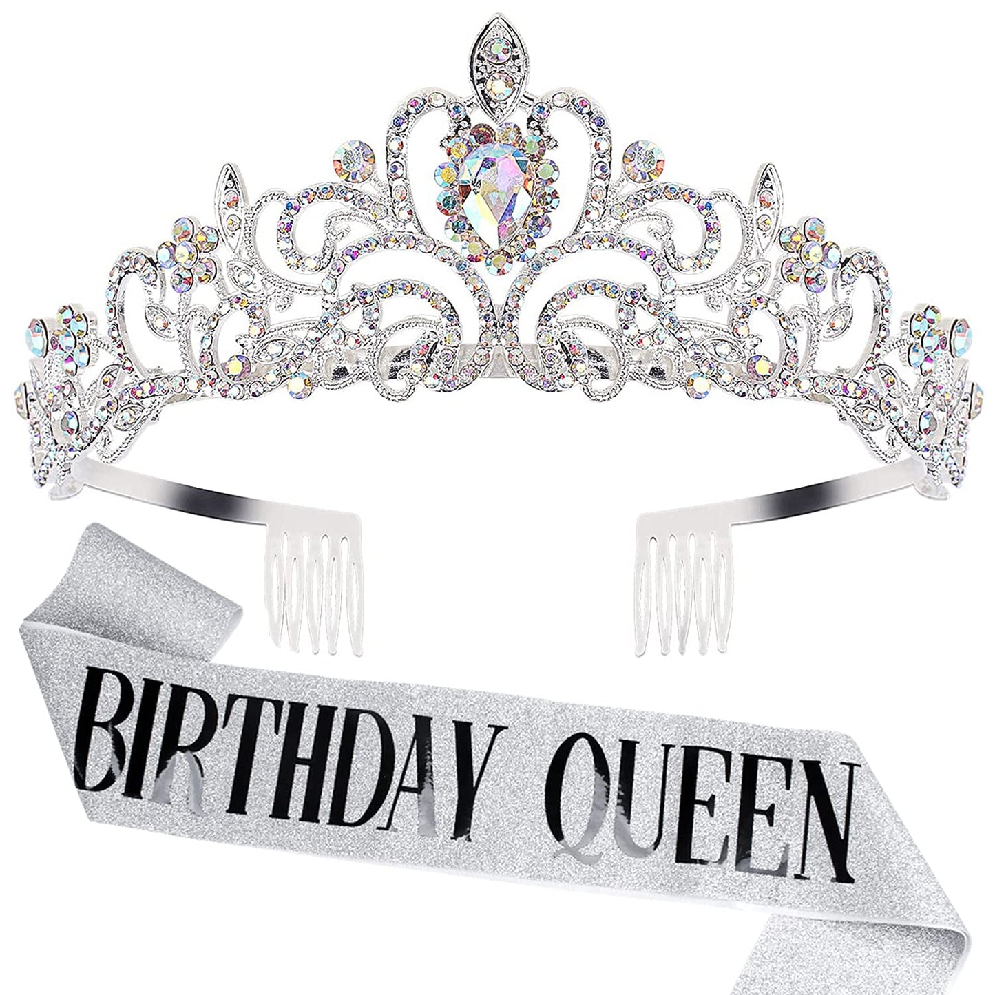 'Birthday Queen'' Sash & Crystal Tiara Kit Cocide Birthday Silver Tiara And Crowns For Women Sash For Girls Pink Birthday Decor