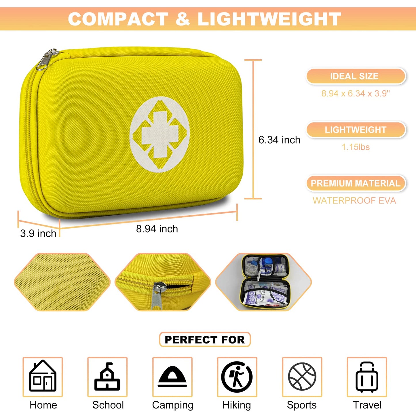 Car-Home Survival First-Aid Kit Emergency-Kit - Yellow 273Piece Equipment Travel Supplies First Aid Set Home Essentials Camping Hiking YIDERBO