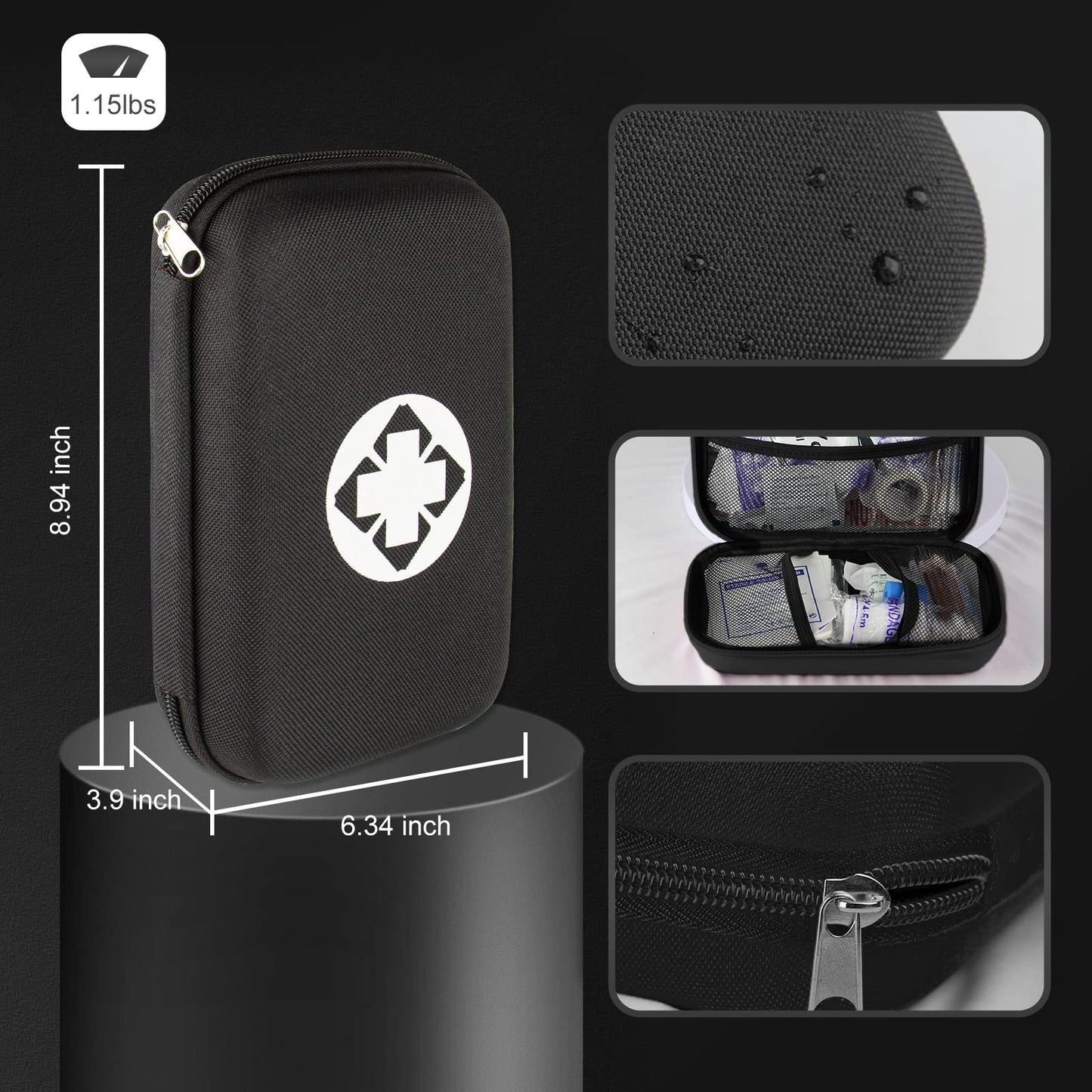 Car-Home Survival First-Aid Kit Emergency-Kit - Black 273Piece Equipment Travel Supplies First Aid Set Home Essentials Camping Hiking YIDERBO