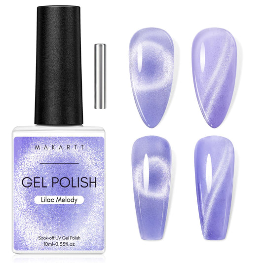 Makartt Cat Eye Gel Nail Polish - Holographic Jelly Cateye Glitter Shimmer Gel with Magnet Stick, UV Soak Off for Nail Art, Salon Manicure, DIY at Home, Lilac Melody