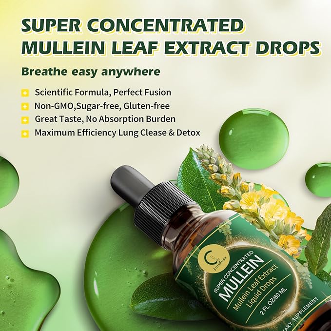 (2 Pack) Mullein Drops for Lungs - High Potency Mullein Leaf Extract for Lung Detox & Cleanse, Support for Respiratory, Immune, Digestive System, Natural Mullein Liquid Tincture, Non-GMO, 4 FL OZ