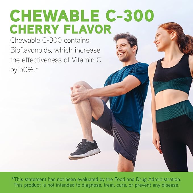 DaVinci Labs Chewable C-300 - Vitamin C Supplement to Support Immune Health, Cholesterol and Collagen Production - With Vitamin C, Pectin and More - Gluten-Free - Cherry Flavor - 90 Vegetarian Tablets