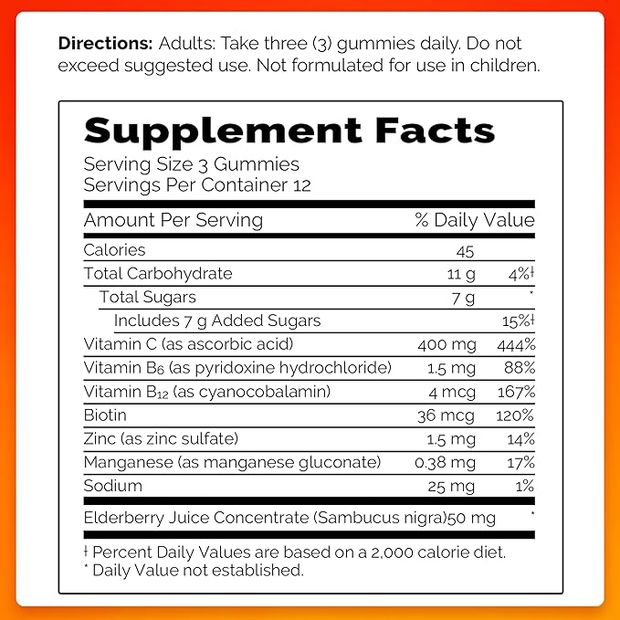 Emergen-C Elderberry Gummies, Elderberry Immune Support Natural Flavors with High Potency Vitamin C, 36 Count