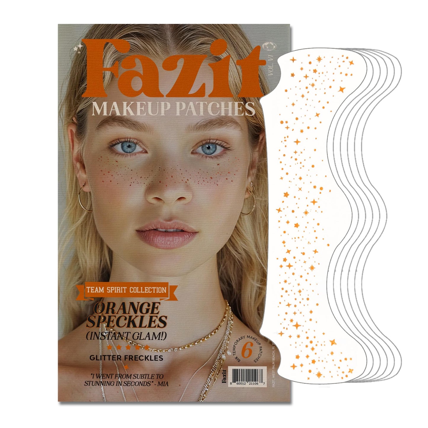 Fazit Makeup Patches - Orange Speckles - Waterproof - Temporary Face Patches for Women - 6 Count