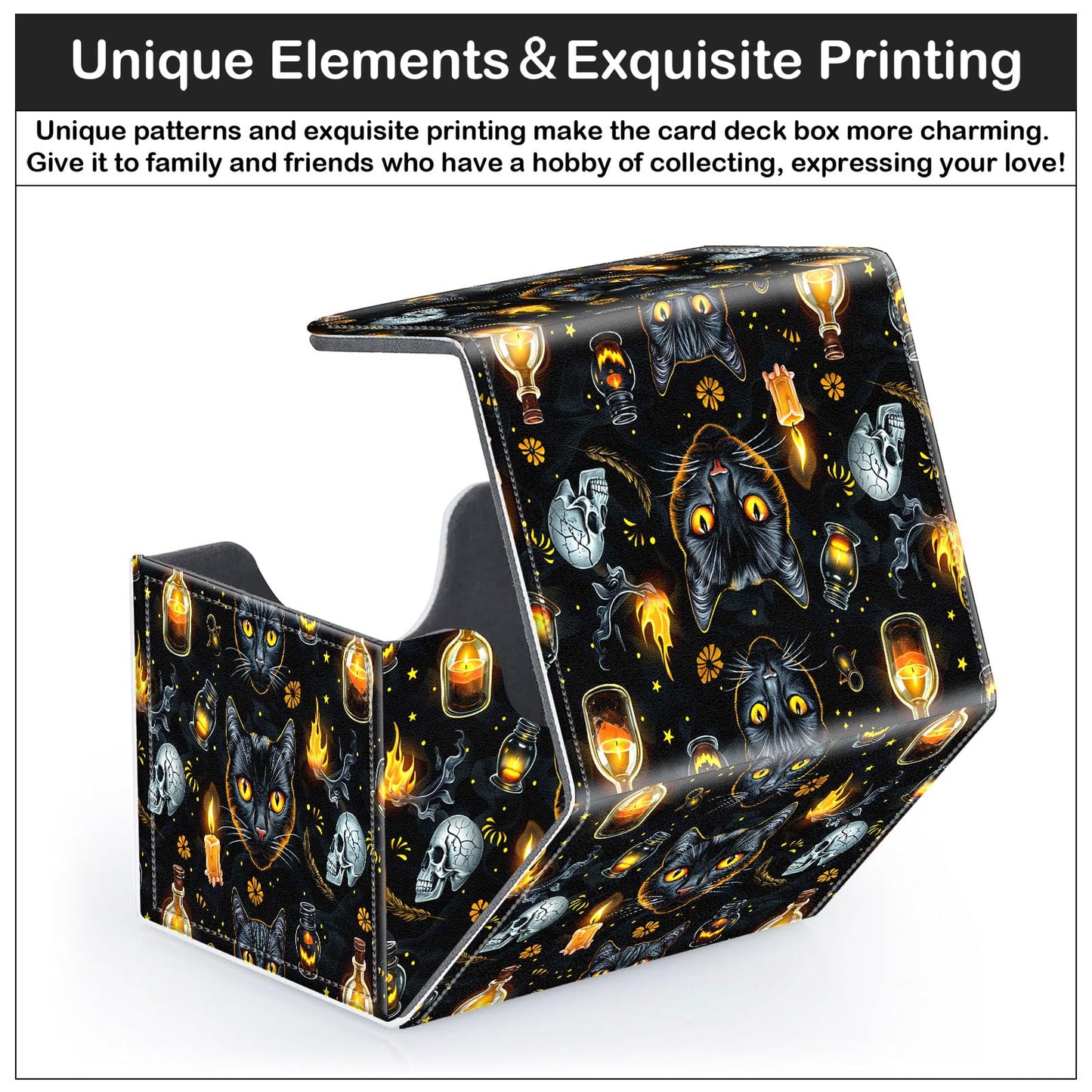 CAPAUNVDA Card Deck Box for MTG Trading Cards with Magnetic Closure,Premium Card Storage Box Case Cover for TCG CCG Magic Cards,Halloween Black Cat