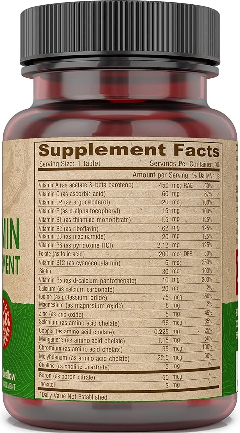 DEVA Vegan Iron-Free Multivitamin & Mineral Supplement, Vitamin C, D2, E & B-Complex, Biotin, 90 Tiny Tablets