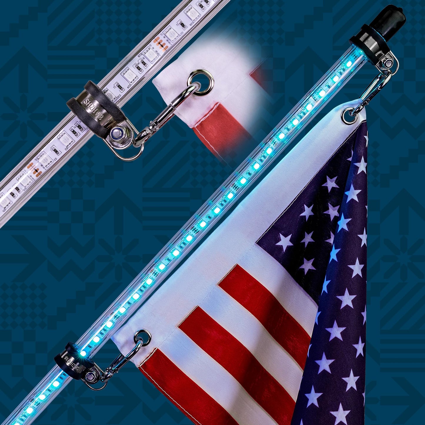 True Mods 2pc 6ft RGB LED Whip Light for UTV ATV [RF Wireless Remote] USA Flag Waterproof LED Lighted Whip CB Antenna Pole Stick for RZR Can-Am Polaris SxS 4x4 Quad Dune Buggy 4 Wheeler Accessories