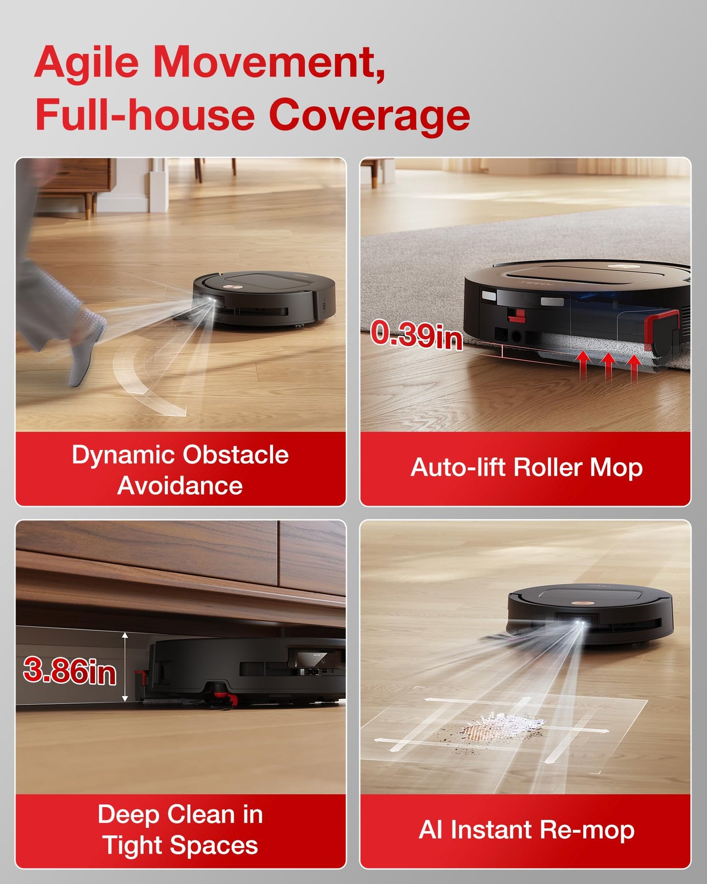 Yeedi M14 Plus Robot Vacuum and Mop, 18,000Pa Suction, OZMO Roller Instant Self-Washing Mopping, 167℉ Smart Dynamic Hot Wash & Auto-Dry, ZeroTangle 3.0 Anti-Hair Brush, All-in-One Omni Station, Black