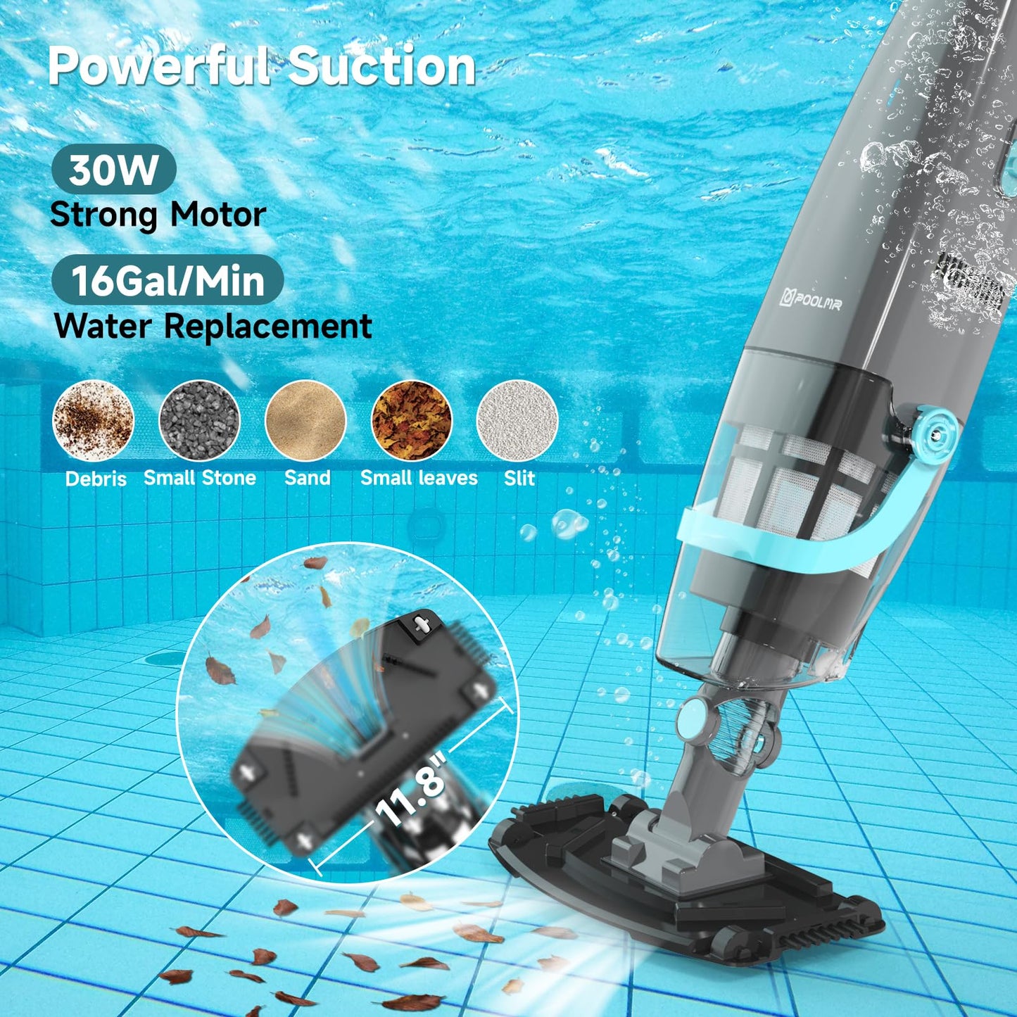 PoolMr Cordless Handheld Pool Vacuum, Rechargeable Pool Cleaner with 16 Gal/Min Suction, 60 Min Runtime, Dual-Phase Cleaning System, Ideal for Above Ground Pools, Spas, Hot Tubs, Teal (2025 Version)
