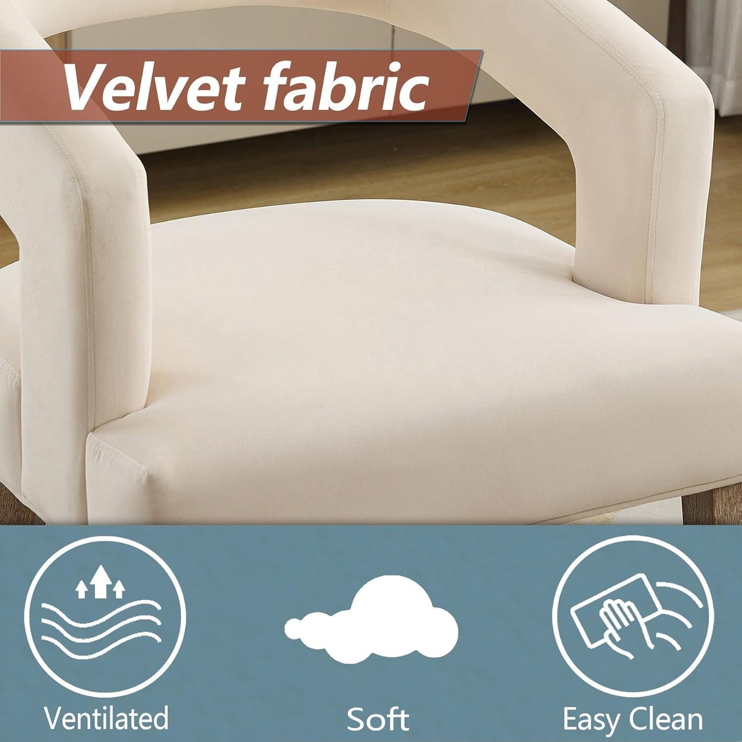 Qiushi 25.79" Wide Modern Barrel Open Back Upholstered Velvet Armchair Accent Chair with Weathered Solid Wood Legs Dining Chairs for Dining Room, Club, Kitchen, Living Room Café, Beige
